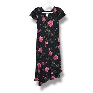 Y2K Positive Attitude Rose Floral Asymmetrical Hem Midi Dress Size 10